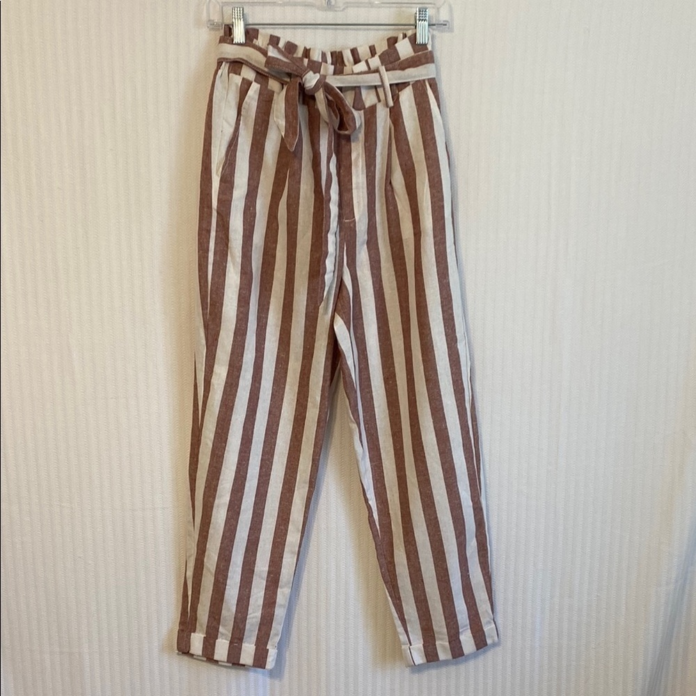 Ci Sono Blood Orange and White Straight Leg Pants with Tie Waist